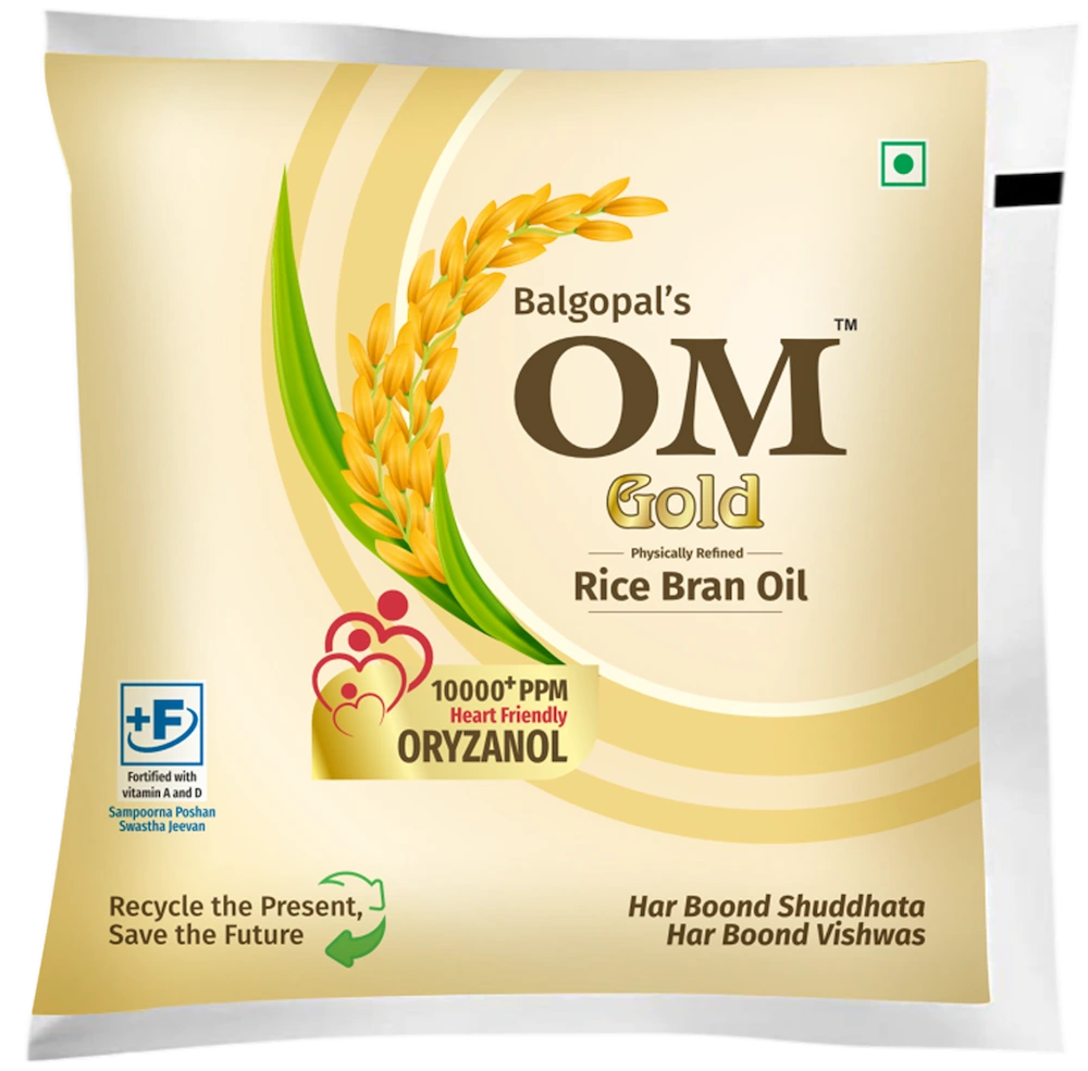 Om Gold Rice Bran Oil | 400 gm Pouch